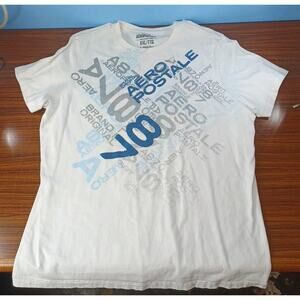 Aeropostale XXL White Shirt Unisex Graphics Blue Gray Single Stitch